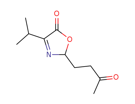 Molecular Structure of 152343-03-8 (2,5-dihydro-4-(1-methylethyl)-5-oxo-2-(3-oxobutyl)-oxazol-5-one)