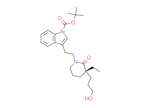 Molecular Structure of 190378-58-6 (1H-Indole-1-carboxylic acid,
3-[2-[3-ethyl-3-(3-hydroxypropyl)-2-oxo-1-piperidinyl]ethyl]-,
1,1-dimethylethyl ester, (S)-)