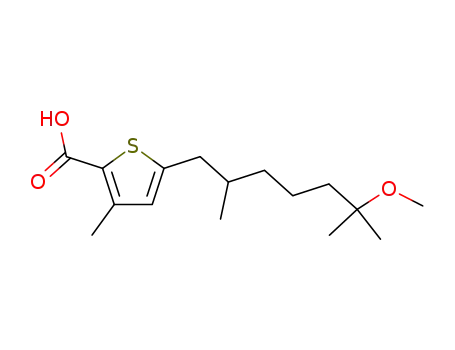 Molecular Structure of 87416-86-2 (5-(6'-methoxy-2',6'-dimethylheptyl)-3-methylthiophene-2-carboxylic acid)