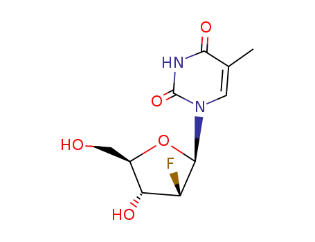 Molecular Structure of 69256-17-3 (1-[(2R,3S,4R,5R)-3-Fluoro-4-hydroxy-5-(hydroxymethyl)oxolan-2-yl]-5-methylpyrimidine-2,4-dione)