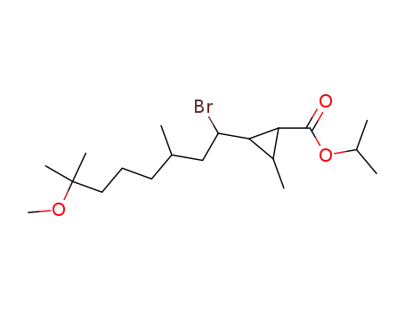 Molecular Structure of 103768-96-3 (2-(1-Bromo-7-methoxy-3,7-dimethyl-octyl)-3-methyl-cyclopropanecarboxylic acid isopropyl ester)