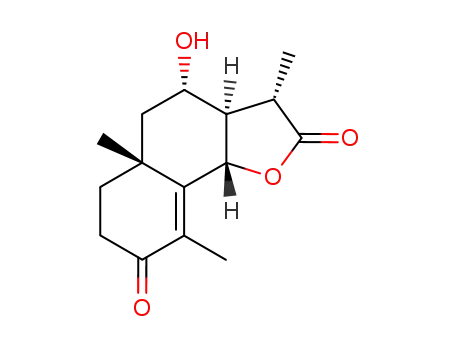 Molecular Structure of 108739-44-2 (3-oxo-8α-hydroxy-6,11β,7αH-eudesm-4-en-6,12-olide)