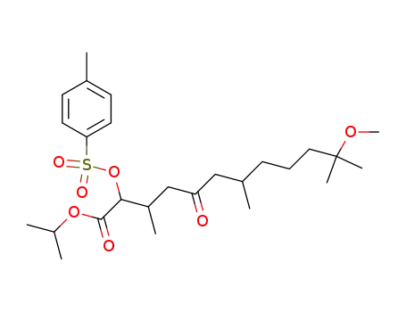 Molecular Structure of 103768-93-0 (11-Methoxy-3,7,11-trimethyl-5-oxo-2-(toluene-4-sulfonyloxy)-dodecanoic acid isopropyl ester)