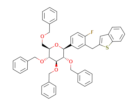 Molecular Structure of 761423-01-2 ((1S)-1,5-anhydro-1-[3-(1-benzothiophen-2-ylmethyl)-4-fluorophenyl]-2,3,4,6-tetra-O-benzyl - D-glucitol)