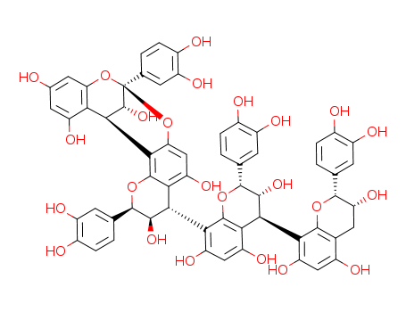 Molecular Structure of 114612-79-2 ([4,8'-Bi-2H-1-benzopyran]-3,3',5,5',7,7'-hexol,8-[(2S,3R,4S,8S,14R,15R)-2,8-bis(3,4-dihydroxyphenyl)-3,4-dihydro-3,5,11,13,15-pentahydroxy-8,14-methano-2H,14H-1-benzopyrano[7,8-d][1,3]benzodioxocin-4-yl]-2,2'-bis(3,4-dihydroxyphenyl)-3,3',4,4'-tetrahydro-,(2R,2'R,3R,3'R,4S)- (9CI))
