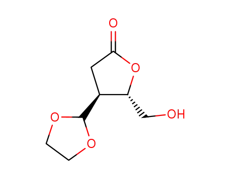 Molecular Structure of 140156-47-4 ((4S,5S)-4-(1,3-dioxolan-2-yl)-5-hydroxymethyldihydrofuran-2-one)