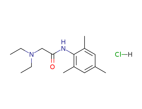 1027-14-1,2-(diethylamino)-N-(2,4,6-trimethylphenyl)acetamide monohydrochloride,Acetamide,2-(diethylamino)-N-(2,4,6-trimethylphenyl)-, monohydrochloride (9CI);Acetanilide, 2-(diethylamino)-2',4',6'-trimethyl-, monohydrochloride (8CI);Acetanilide, 2-diethylamino-2',4',6'-trimethyl-, hydrochloride (6CI); Mesocain;Mesocaine; Trimecaine hydrochloride; Trimekain hydrochloride