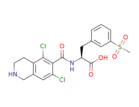 Molecular Structure of 851785-70-1 ((S)-2-(5,7-dichloro-1,2,3,4-tetrahydroisoquinoline-6-carboxamido)-3-(3-(methylsulfonyl)phenyl)propanoic acid)