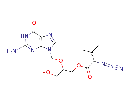 Molecular Structure of 1219792-38-7 (2-[(2-amino-1,6-dihydro-6-oxopurin-9-yl)methyloxy]-3-hydroxypropyl 2'-(S)-azido-3'-methylbutanoate)