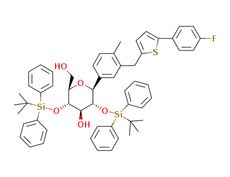 Molecular Structure of 1432591-84-8 (2,4-di-O-tert-butyldiphenylsilyl-1-C-(3-((5-(4-fluorophenyl)thiophen-2-yl)methyl)-4-methylphenyl)-β-D-glucopyranoside)