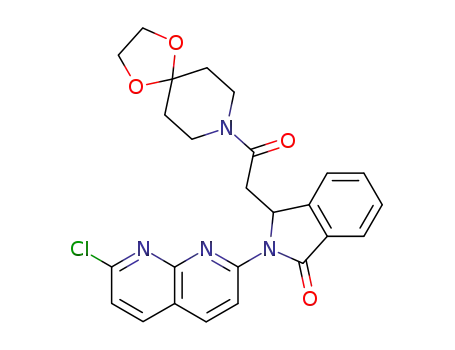 Molecular Structure of 147724-30-9 (1,4-Dioxa-8-azaspiro[4.5]decane,8-[[2-(7-chloro-1,8-naphthyridin-2-yl)-2,3-dihydro-3-oxo-1H-isoindol-1-yl]acetyl]-,(R)- (9CI))