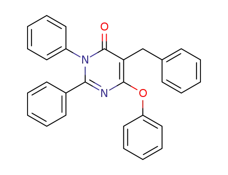 Molecular Structure of 85037-39-4 (5-Benzyl-6-phenoxy-2,3-diphenyl-3H-pyrimidin-4-one)