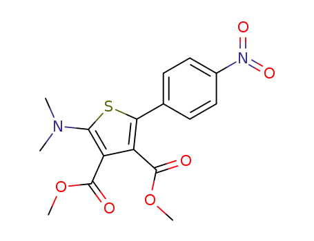 Molecular Structure of 85013-66-7 (2-Dimethylamino-5-(4-nitro-phenyl)-thiophene-3,4-dicarboxylic acid dimethyl ester)