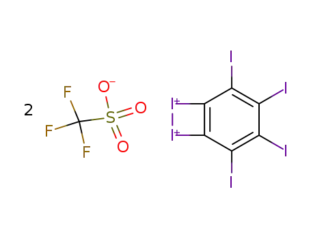 Molecular Structure of 115162-16-8 (C<sub>6</sub>I<sub>6</sub><sup>(2+)</sup>*2CF<sub>3</sub>O<sub>3</sub>S<sup>(1-)</sup>)