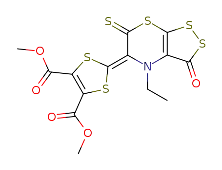 Molecular Structure of 461679-19-6 (dimethyl 2-(4-ethyl-3-oxo-6-thioxo-3H,4H-[1,2]dithiolo[3,4-b][1,4]thiazin-5(6H)-ylidene)-1,3-dithiole-4,5-dicarboxylate)