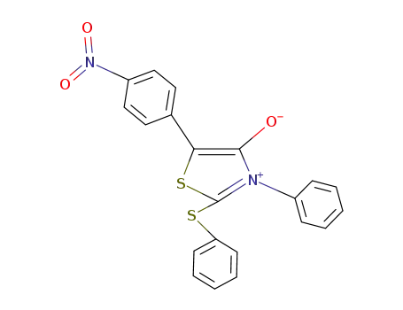 Molecular Structure of 66702-58-7 (5-(4-nitro-phenyl)-4-oxo-3-phenyl-2-phenylsulfanyl-4,5-dihydro-thiazolium betaine)