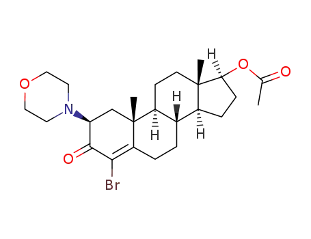 Molecular Structure of 105360-48-3 (Acetic acid (2S,8R,9S,10R,13S,14S,17S)-4-bromo-10,13-dimethyl-2-morpholin-4-yl-3-oxo-2,3,6,7,8,9,10,11,12,13,14,15,16,17-tetradecahydro-1H-cyclopenta[a]phenanthren-17-yl ester)