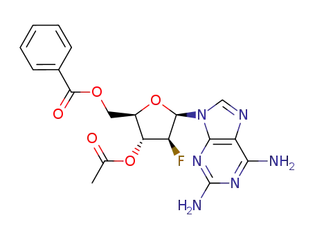 Molecular Structure of 103885-02-5 (9-(3-O-acetyl-5-O-benzoyl-2-deoxy-2-fluoro-β-D-arabinofuranosyl)-9H-purine-2,6-diamine)