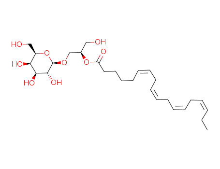 Molecular Structure of 144118-12-7 ((6Z,9Z,12Z,15Z)-Octadeca-6,9,12,15-tetraenoic acid (R)-1-hydroxymethyl-2-((2R,3R,4S,5R,6R)-3,4,5-trihydroxy-6-hydroxymethyl-tetrahydro-pyran-2-yloxy)-ethyl ester)