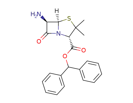 Molecular Structure of 47547-28-4 (4-Thia-1-azabicyclo[3.2.0]heptane-2-carboxylic acid,
6-amino-3,3-dimethyl-7-oxo-, diphenylmethyl ester, (2S,5R,6R)-)