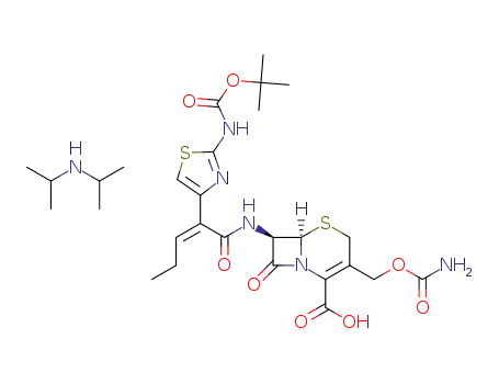Molecular Structure of 153012-37-4 ([6R-[6alpha,7beta(Z)]]-3-[[(Aminocarbonyl)oxy]methyl]-7-[[2-[2-[[(1,1-dimethylethoxy)carbonyl]amino]-4-thiazolyl]-1-oxo-2-pentenyl]amino]-8-oxo-5-thia-1-azabicyclo[4.2.0]oct-2-ene-2-carboxylic acid compd. with N-(1-methylethyl)-2-propanamine)