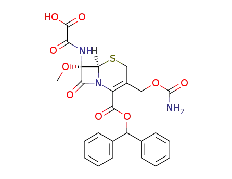 Molecular Structure of 66893-40-1 (diphenylmethyl (6R,7S)-7-carboxycarbonylamino-7-methoxy-3-carbamoyloxymethyl-3-cephem-4-carboxylate)