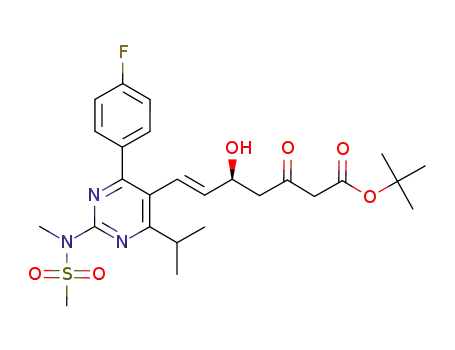 Molecular Structure of 910867-13-9 ((5S)-7-[4-(4-fluorophenyl)-6-isopropyl-2-(N-methyl-N-methylsulfonylamino)pyrimidin-5-yl]-5-(hydroxy)-3-oxo-(6E)-heptenoic acid tert-butyl ester)