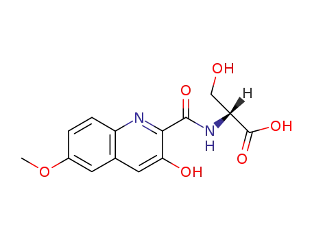 Molecular Structure of 77431-62-0 ((R)-3-Hydroxy-2-[(3-hydroxy-6-methoxy-quinoline-2-carbonyl)-amino]-propionic acid)