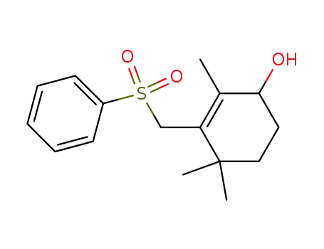 Molecular Structure of 59482-67-6 (2-Cyclohexen-1-ol, 2,4,4-trimethyl-3-[(phenylsulfonyl)methyl]-)