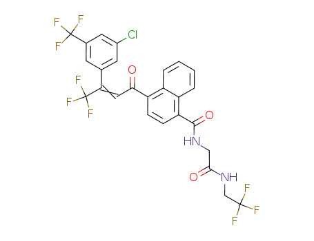 Molecular Structure of 1125812-56-7 (4-[3-[3-chloro-5-(trifluoromethyl)phenyl]-4,4,4-trifluoro-1-oxo-2-buten-1-yl]-N-[2-oxo-2-[(2,2,2-trifluoroethyl)amino]ethyl]-1-naphthalenecarboxamide)