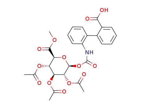 Molecular Structure of 320401-51-2 (2'-(((2S,3R,4S,5S)-3,4,5-triacetoxy-6-(methoxycarbonyl)tetrahydro-2H-pyran-2-yloxy)carbonylamino)biphenyl-2-carboxylic acid)