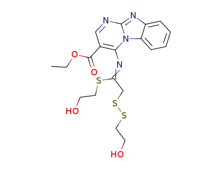 Molecular Structure of 173545-83-0 (ethyl 4-<2-(2-hydroxyethyldithio)-1-(2-hydroxyethylthio)ethylideneamino>pyrimido<1,2-a>benzimidazole-3-carboxylate)