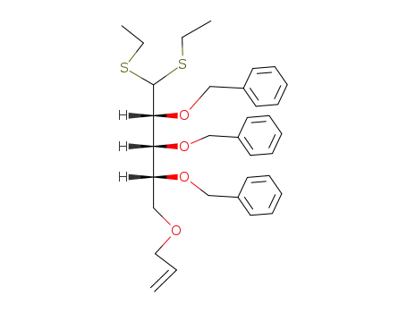 Molecular Structure of 118964-49-1 (5-O-allyl 2,3,4-tri-O-benzyl-D-ribose diethyl dithioacetal)