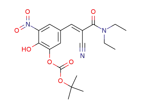 Molecular Structure of 404860-98-6 ((E)-2-cyano-N,N-diethyl-3-[3-t-butyloxycarbonyloxy-4-hydroxy-5-nitrophenyl]propenamide)
