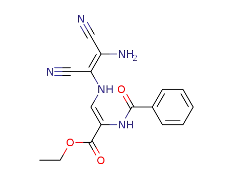 Molecular Structure of 876173-91-0 (2-Propenoic acid,
3-[[(1Z)-2-amino-1,2-dicyanoethenyl]amino]-2-(benzoylamino)-, ethyl
ester, (2Z)-)