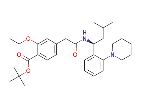 Molecular Structure of 147770-10-3 (Benzoic acid,
2-ethoxy-4-[2-[[3-methyl-1-[2-(1-piperidinyl)phenyl]butyl]amino]-2-oxoeth
yl]-, 1,1-dimethylethyl ester, (S)-)