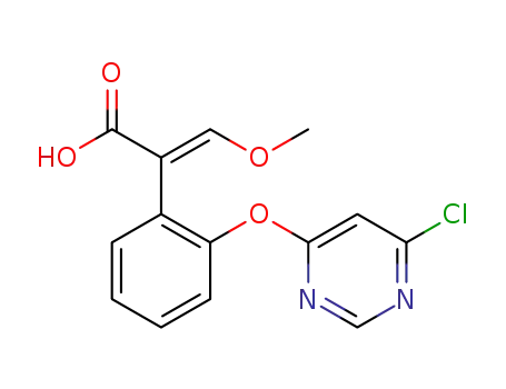 Molecular Structure of 478413-47-7 (2-[2-(6-chloropyrimidin-4-yloxy)phenyl]-3-methoxyacrylic acid)