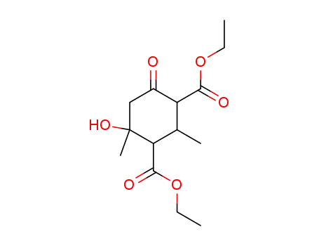 Molecular Structure of 6102-13-2 (1,3-Cyclohexanedicarboxylic acid, 4-hydroxy-2,4-dimethyl-6-oxo-,
diethyl ester)