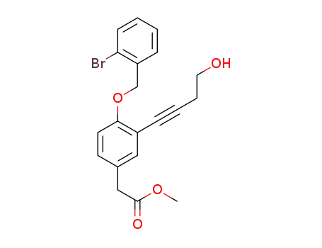Molecular Structure of 916243-38-4 (methyl 2-{4-[(2-bromobenzyl)oxy]-3-(4-hydroxybut-1-yn-1-yl)phenyl}acetate)