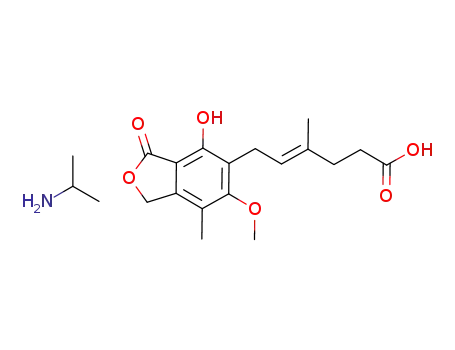 Molecular Structure of 1000853-03-1 (6-(4-hydroxy-6-methoxy-7-methyl-3-oxo-5-phthalanyl)-4-methyl-4-hexenoic acid isopropylamine salt)
