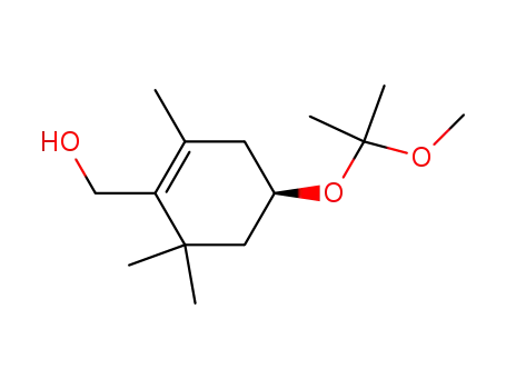 Molecular Structure of 76686-26-5 ([(R)-4-(1-Methoxy-1-methyl-ethoxy)-2,6,6-trimethyl-cyclohex-1-enyl]-methanol)