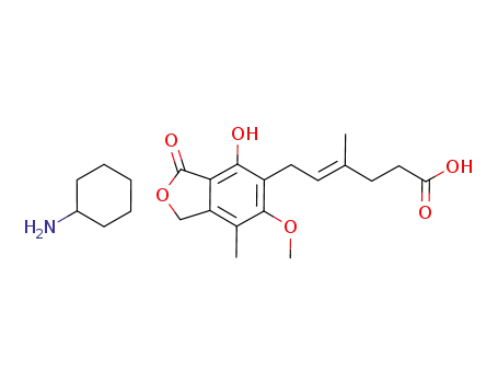 Molecular Structure of 1000853-08-6 (6-(4-hydroxy-6-methoxy-7-methyl-3-oxo-5-phthalanyl)-4-methyl-4-hexenoic acid cyclohexylamine salt)