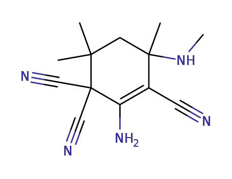 Molecular Structure of 80372-17-4 (2-Amino-4,6,6-trimethyl-4-methylamino-cyclohex-2-ene-1,1,3-tricarbonitrile)