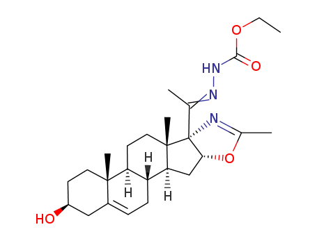 83456-08-0,Ethyl (3beta-hydroxy-2-methyl-5H-pregn-5-eno(17,16beta-d)oxazol-20-ylidene)carbazate,