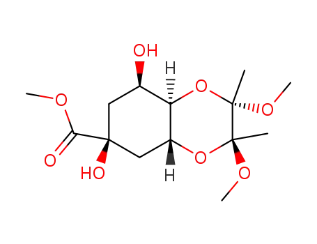 Molecular Structure of 176798-26-8 ((2S,3S,4aR,6S,8R,8aR)-Octahydro-6,8-dihydroxy-2,3-diMethoxy-2,3-diMethyl-1,4-benzodioxin-6-carboxylic Acid Methyl Ester)