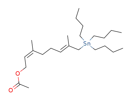 Molecular Structure of 79433-11-7 (Acetic acid (2Z,6E)-3,7-dimethyl-8-tributylstannanyl-octa-2,6-dienyl ester)