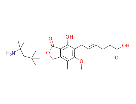 Molecular Structure of 1000853-07-5 (6-(4-hydroxy-6-methoxy-7-methyl-3-oxo-5-phthalanyl)-4-methyl-4-hexenoic acid tert-octylamine salt)