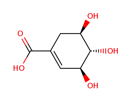Molecular Structure of 171963-37-4 (3(S),4(S),5(R)-trihydroxy-1-cyclohexene-1-carboxylic acid)
