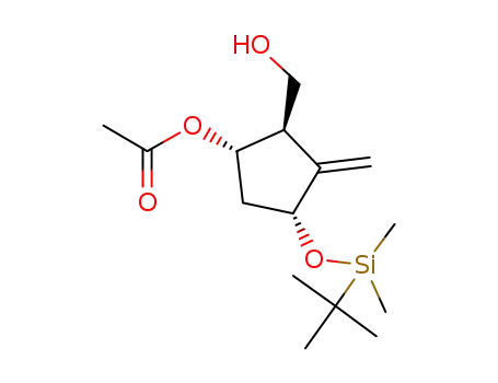 Molecular Structure of 1383812-06-3 ((1S,2R,4R)-4-(tert-butyldimethylsilyloxy)-2-(hydroxymethyl)-3-methylenecyclopentyl acetate)