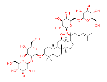41753-43-9,Ginsenoside Rb1,Dammarane,b-D-glucopyranoside deriv.;Arasaponin E1;Gynosaponin C;Gypenoside III;NSC 310103;Notoginsenoside Rb1;Panaxoside Rb1;Sanchinoside E1;Sanchinoside Rb1;